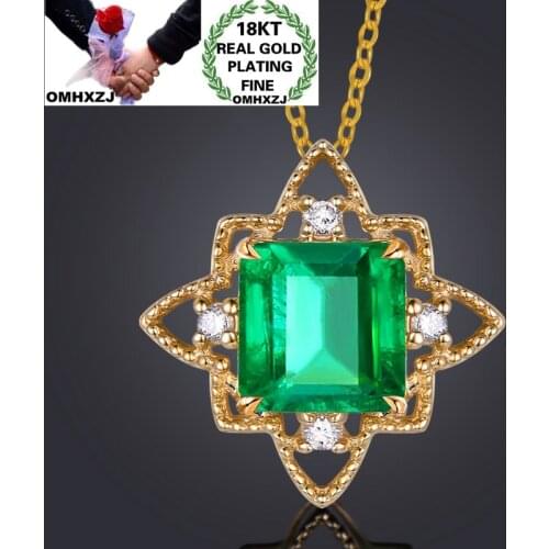 OMHXZJ Wholesale CA502 European Fashion Fine Woman Party Birthday Wedding Gift Square Zircon 18KT Gold White Gold Pendant Charm