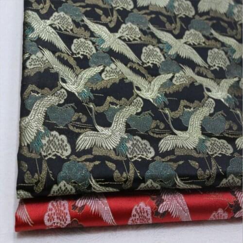 HLQON 75cm width brocade yarn dyed crane fabric for patchwork felt tissue telas cheongsam dress children cloth coat bed sheet