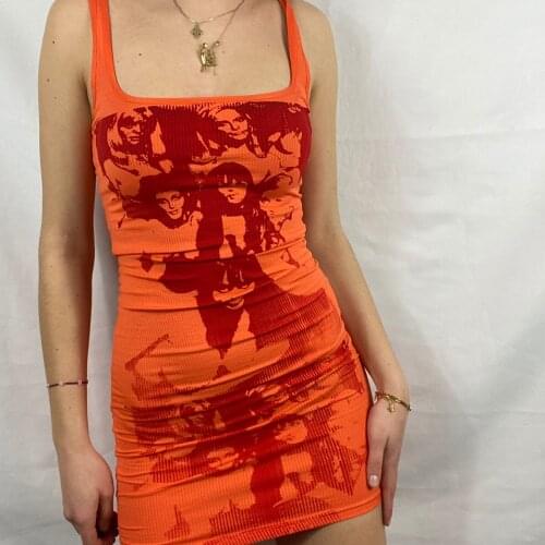 Puloru Y2K Harajuku Gothic Suspender Bodycon Dress Summer Womens Sleeveless Ribbed Mini Dress E-girl Aesthetic Tank Dress