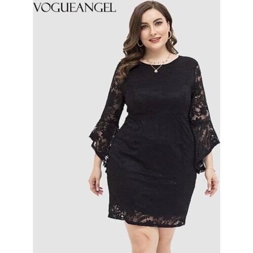 4XL New 2021 Summer Plus Size Midi Dress for Fashion Women Elegant Plus Size Dress Hollow Out Lace Dress Vestidos Black