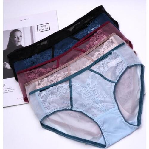 Transparent Lace Underwear For Women Seamless Sexy Lingerie Chiffons Clothes Middle Low Waist Fashion Girls Briefs Panties