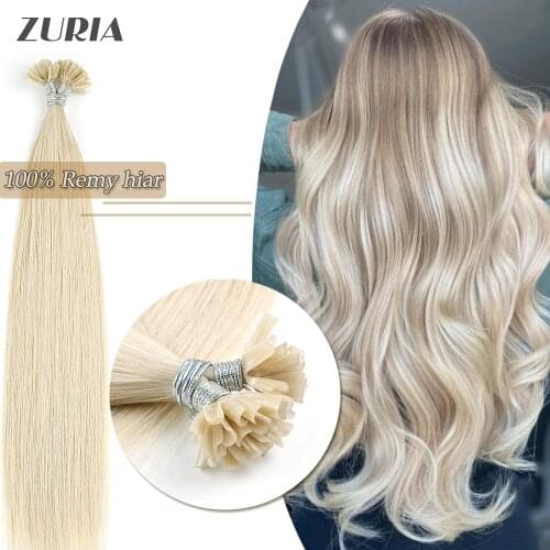 ZURIA Remy U Nail Tip Straight 100% Pre Natural Real hair 16 20 24 28 Inch Capsule Fusion Keratin Bonded Human Hair Extensions