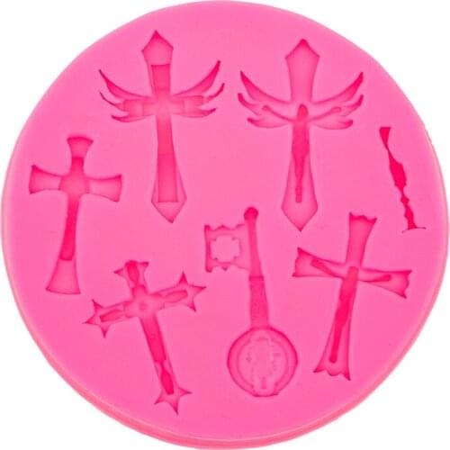 Religion Jesus andcross key Fondant lace Chocolate Moulds Silicone Mold Cupcake Cake Decorating Tools Sugar Craft T0574