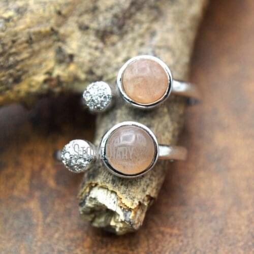 10Pcs Sunstone Ring Clear Zircon Micro Inserts Silver Electroplated Round Shape Ring Online Adjustable RM15421