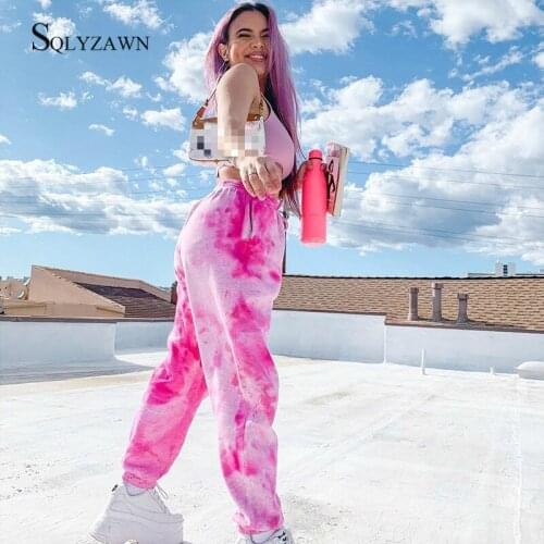 Streetwear Pink Tie Dyeing Sweatpants Women Summer Casual Joggers High Waist Loose Female Trousers Ladies Fashion Pants Capri
