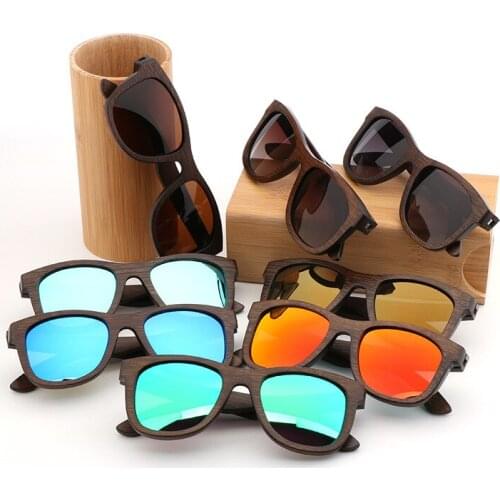 Veshion Polarized Men Sunglasses Mirror Wooden Frames Driving Vintage Retro Sun Glasses for Female Male 2019 Brand Designer Blue