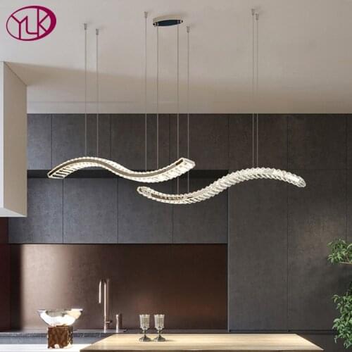 Modern led chandelier for dining room gold/silver stainless steel crystal lamp wave design kitchen island hanging light fixture