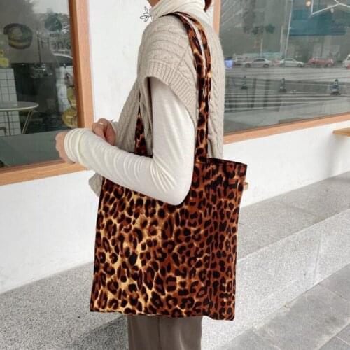 M466 Fashion Shoulder Bag For Women Shopping Bag Leopard Print Polyester Cotton Cloth Handbag