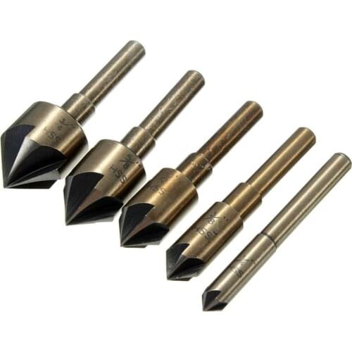 1/4 1/2 3/8 5/8 3/4 inch 5pcs Deburring Bits Chamfering Drill Set 5 Flute Edge 82 Degree Wood Countersink Drill Bit