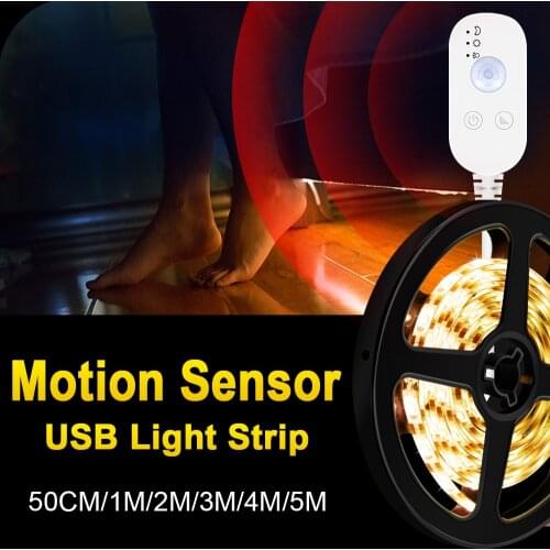 300LEDs PIR LED Motion Sensor Light Strip USB Wardrobe Bed Lamp LED Under Cabinet Night Light For Closet Stairs Kitchen Lighting