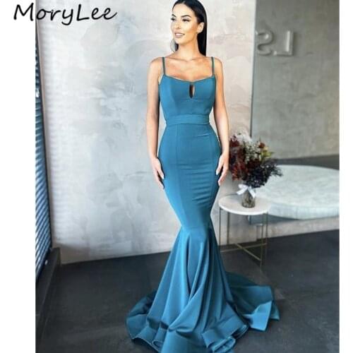 Evening Dresses Spaghetti Straps Floor Length Mermaid Satin Evening Dresses With Zipper Back vestidos de fiesta de noche