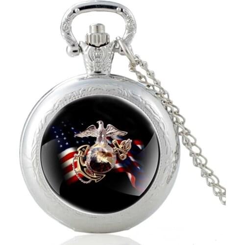 United States Marine Corps Vintage Quartz Pocket Watch Men Women Pendant Necklace Fob Chain Hours Clock Gifts