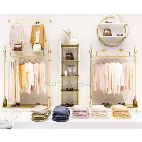 Clothing Store Display Rack Floor-to-floor Womens Wear Store Display Rack Gold European Clothing Rack for Clothing Rack