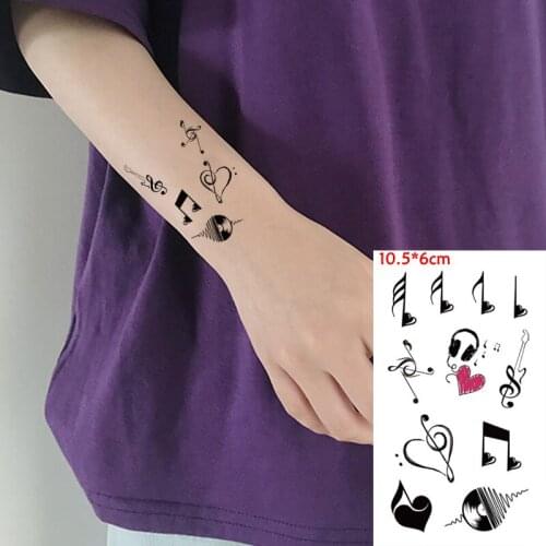 Waterproof Temporary Tattoo Stickers Music Note Love Guitar Record Headset Fake Tatto Flash Tatoo Body Art for Girl Women Men