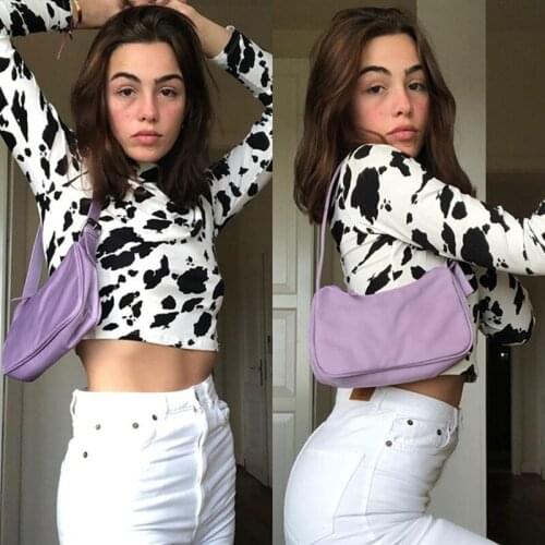 Womens Cow Pattern Contrast Color Half High Neck Long Sleeve T-Shirt Womens Slim Tops Black White