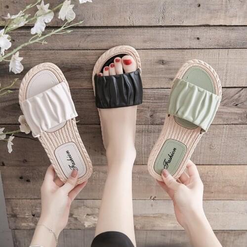 Summer Women Slippers Casual Shoes Breathable Slides Sandals Outdoor Flats Lady Big Size 41 Green Black Beach Shoes Solid Color