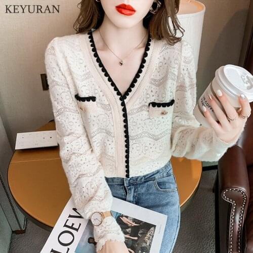 Lace Cardigan Tops Womens Spring and Autumn 2021 New Korean Style Loose Long-Sleeved Blouse Female Bottoming Shirts Ladies