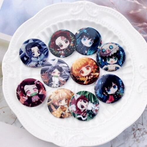 10Pcs Cartoon Japanese Anime Acrylic Flatback Resin Planar Brooch Making Material DIY Scrapbooking Decoration Accessories 30mm