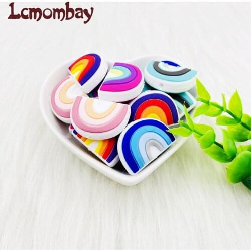 10PCS BPA Free Mini silicone rainbow Beads Rodents Chewable Toys Baby Products Tiny Rod Pandents