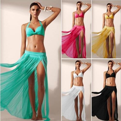 Summer Women Skirts Fashion Solid Color Beach Side Slit Dropped Straight Long Skirts Women Mesh 2020 New Skirt Female