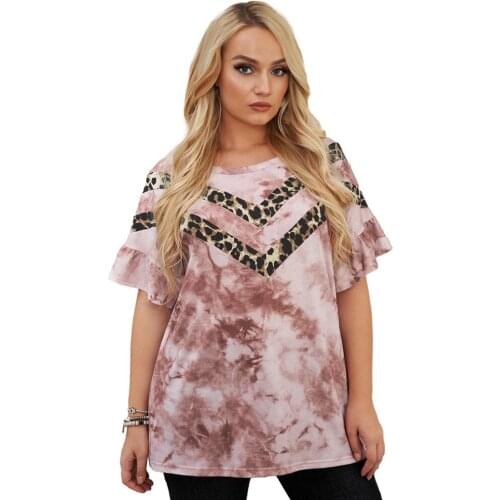 2021 Fashion Women Summer Tie Dye Blouse Plus Size Elegant Leopard Print Patchwork Casual Blouse Big Size Ladies Tunic Tops
