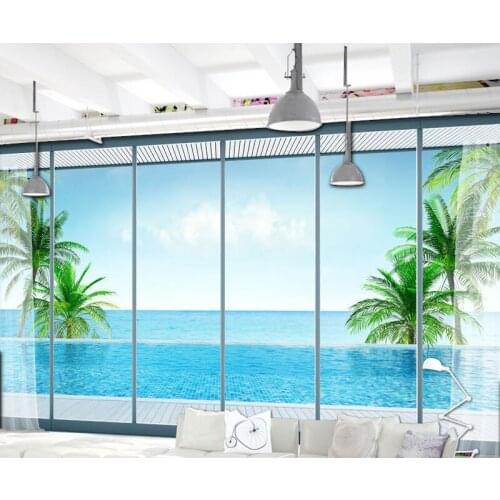 3D TV sea scenery background wall decoration mural restaurant milk tea shop living room space extension Decoration Wallpaper