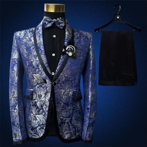 Blazer men suit set with pants mens wedding suits costume singer star style dance stage clothing fashion pattern formal dress