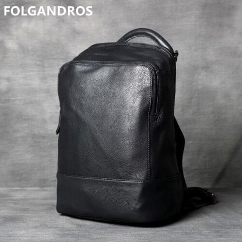 Brand Mens Genuine Leather Laptop Backpack Top Quality Soft Cowhide Bagpack for Women Vintage Black Back Pack Mochila Feminina
