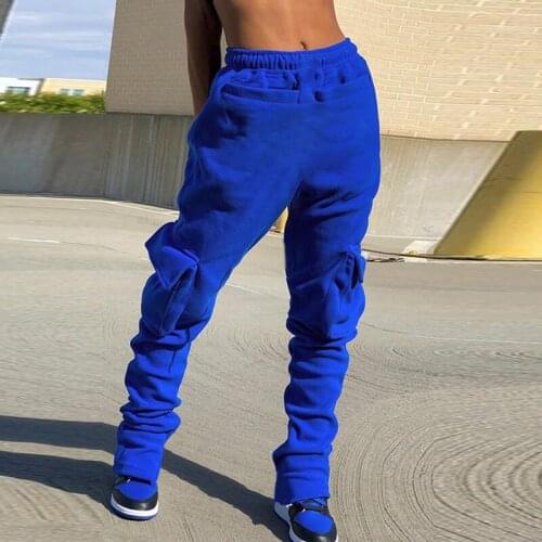 2021 Elastic Waist Harajuku Cargo Trousers Multiple Pockets Fashion Women Sporty Autumn Winter Casual Long Sweatpants Streetwear