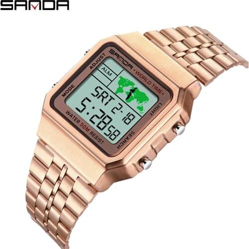 2019 SANDA Rose Gold Mens Watches Top Brand Luxury LED Digital Watch 5ATM Waterproof Diving Men Sports Clock Relogio Masculino