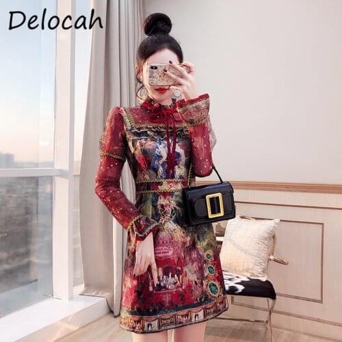 Delocah 2021 Summer New Women Fashion Designer Vintage A-Line Dress Flare Sleeve Lace Bow Slim Ladies Short Dresses Vestidos