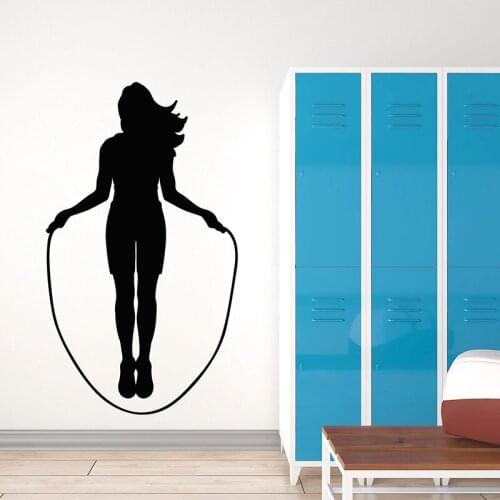 Girl Silhouette Wall Decal Jump Rope Health Fitness Sport Vinyl Sticker Gym Training Room Dorm Interior Decor Wallpaper Art E655