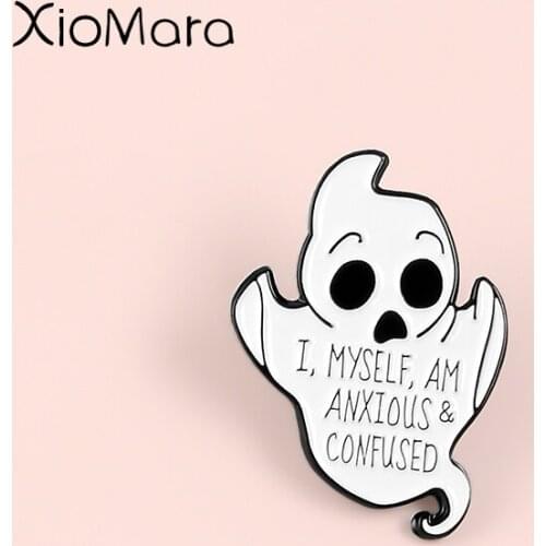 Baby ANXIETY GHOST Enamel Pin Punk Gothic Confused Badges Brooches Enamel Lapel Pin Backpack Bag Accessories Gift for Women Men