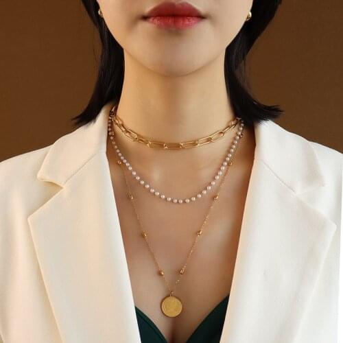 European and American Chorker Clavicle Chain Necklace Titanium Steel Necklace Female Pearl Queen Pendant Necklace