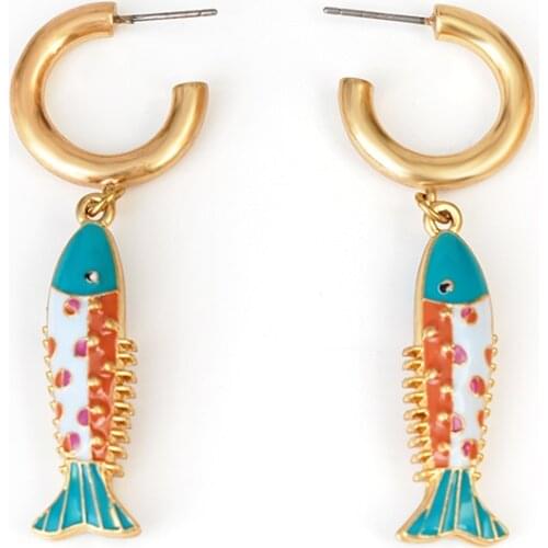 Fish earrings Enamel Double Side Kiss Fish Pendant Earrings Chic Women Girls Ear Cuff Statement Earrings C-Shaped Earrings