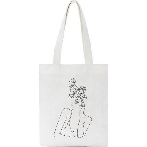 Floral Pattern Girl Canvas Shoulder Bags Female Funny Eco Large Capacity Shopping Bag Graphic Tote Harajuku Shopper Bag Women