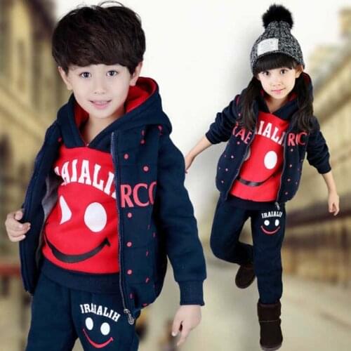 3 Pcs Jacket + Pants + Waistcoat Boys Outfits Sets Suits Girls Sweater Plus Velvet Autumn Winter Fashion New Concept