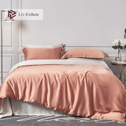 Liv-Esthete Beauty 100% Silk Oranger Bedding Set 25 Momme Queen King Duvet Cover Bed Sheet Fitted Sheet Pillowcace For Sleep