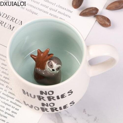 DXUIALOI Creative In the cup Animal Mug Coffee Cup Ceramic Crafts Home Living Room Desktop Coffee Cup Afternoon Tea Cup
