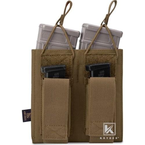KRYDEX Double MOLLE / PALS Open Top Magazine Pouch For Rifle & Pistol Tactical 5.56.223 Airsoft Magazine Carrier Coyote Brown