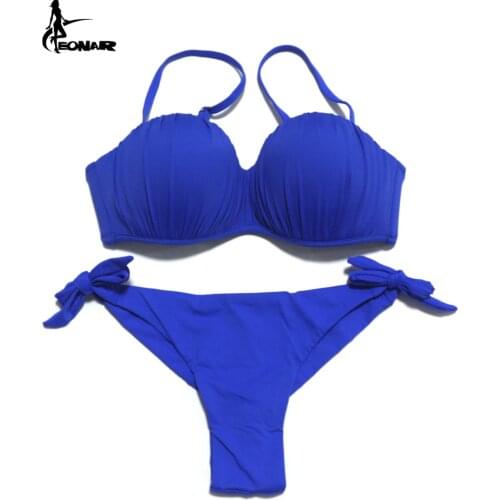 EONAR Push Up Bikini Top Fold Women Swimsuit Removable Shoulder Straps Brazilian Bikini Set Thong Bottom Swimwear Bathing Suits