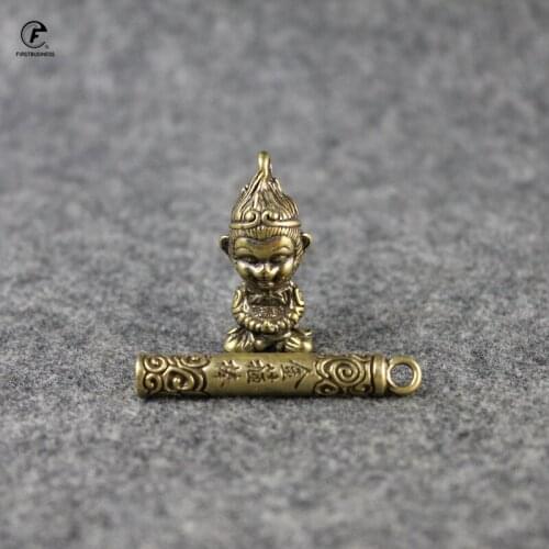 Copper Chinese Super Hero Monkey King Figurines jingbang Key chain Table Decorations Vintage Brass Statue Crafts Car accessories