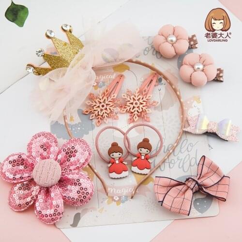 Cute Little Princess Hair Accessories Mesh Super Large Bow Crown Hair Clasp Ice and Snow Hair Accessories Combination Set
