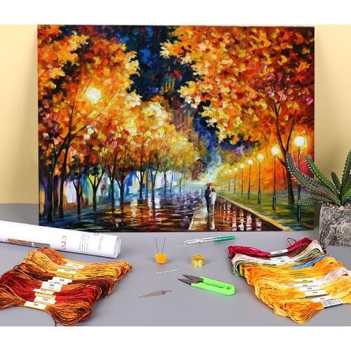 Gold Boulevard Printed Canvas 11CT Cross-Stitch Complete Kit DIY Embroidery DMC Threads Painting Craft Hobby Handmade Decor