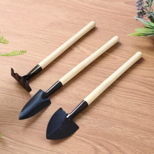 VOZZISOUE 3 Pcs/Set Mini Spade Shovel Harrow Set Garden Tools Indoor Plants Maintenance Suit with Wooden Handle Garden Tool