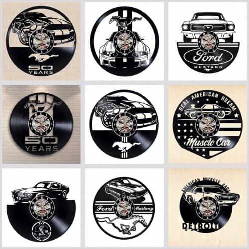 Ford Mustang Vinyl Record Wall Clock Modern Design Living Room Decoration Car Logo Hanging Clocks Wall Watch Home Decor Silent