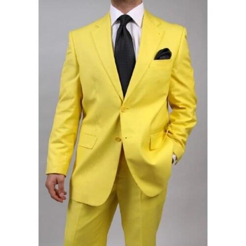 New Design Slim Fit Man Suit Yellow Notch Lapel Business Casual Tuxedo 2 Piece(Jacket+Pant)Custom Made Wedding For Man Suit