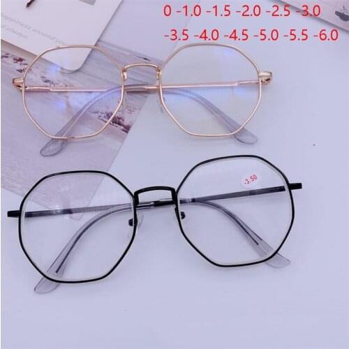 Men Vintage Anti Blue light Minus Glasses Frame With Degree Round Women Myopia Lens Nearsighted Glasses 0 -1.0 -1.5 -2.0 To -6.0