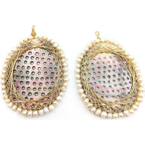 Wire wrap pearl Abalone Shell With Gold color plated Natural Sea Shell Round shape Pendant For Women Stylish necklace DIY