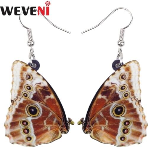 WEVENI Acrylic Wood Nymph Butterfly Earrings New Long Dangle Drop Satyridae Insect Jewelry For Women Girls Bijoux Female Gift